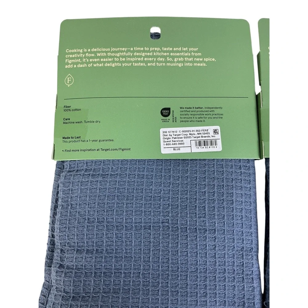 Figmint Kitchen Towels Waffle Weave Blue Set‎ of 2 18x28 100% Cotton